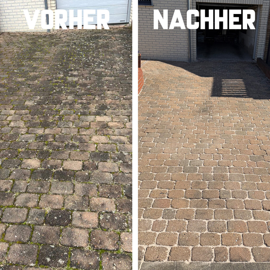 Steinreinigung in der Einfahrt